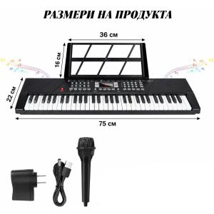 Детски синтезатор, С микрофон, 61 клавиша