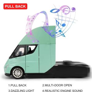 Метален камион Tesla Semi 1:24 със зарядна станция – зелен