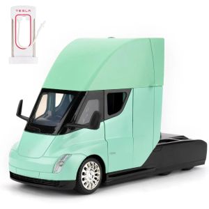 Метален камион Tesla Semi 1:24 със зарядна станция – зелен