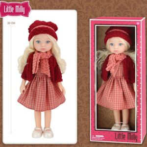 Кукла Little Milly с карирана рокля и бордо шапка, 33 см