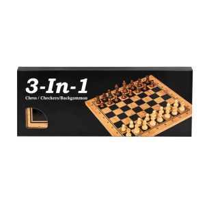 Дървен комплект шах, табла и дама 3 в 1 – 39,4 см