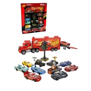 Комплект метални колички Cars с камион Мак и писта