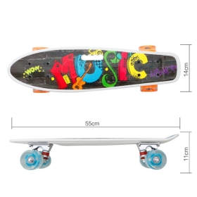 Скейтборд пениборд, 55,5Х14,5см , Светещи колела и дръжка, лилав