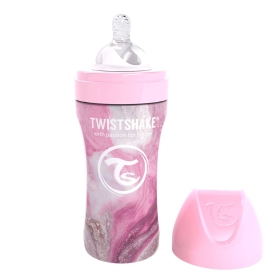 Бебешко шише Twistshake 330 мл от неръждаема стомана - Мраморно розово