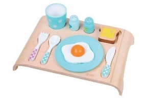 Детски дървен комплект закуска - син