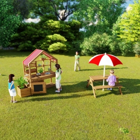Комплект детска дървена пейка с маса за игра на открито